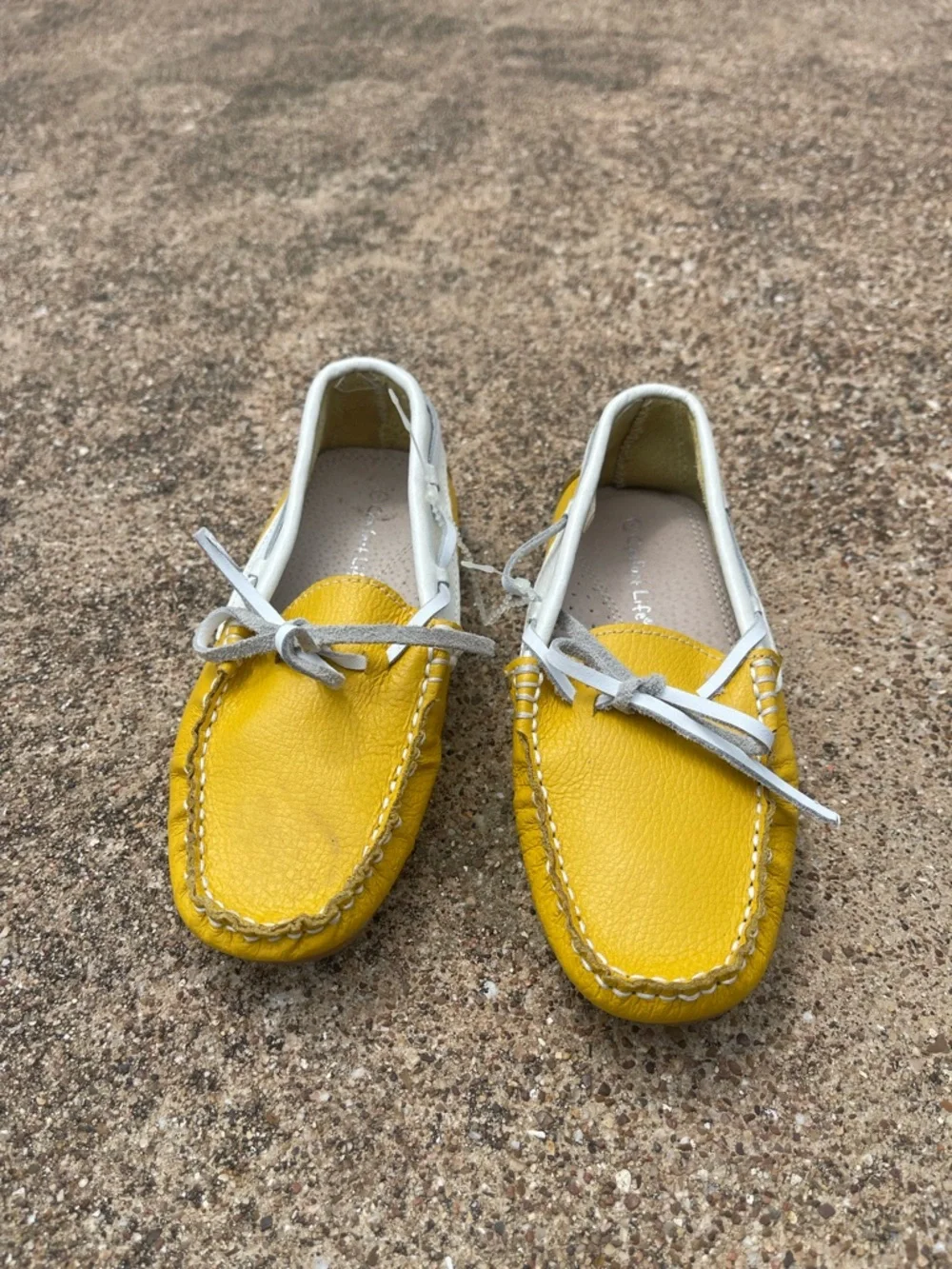 Yellow and White Leather Driving Moccasins